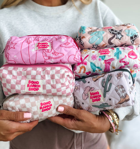 Quilted Western Pencil Pouch Cowgirl Makeup Bag Fabric