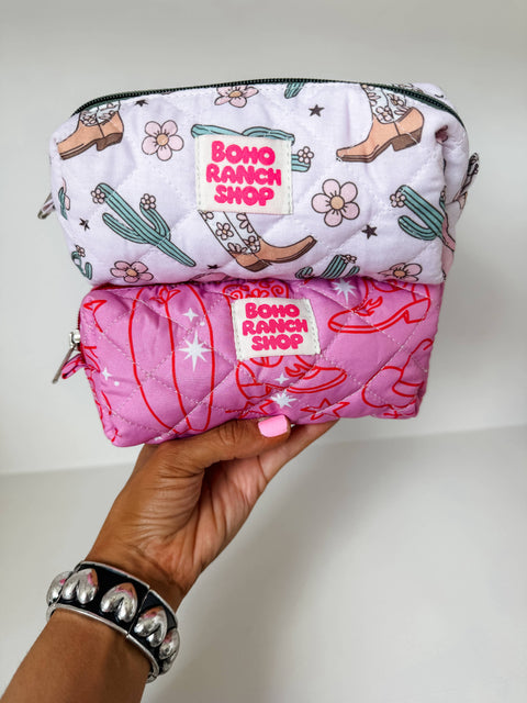 Quilted Western Pencil Pouch Cowgirl Makeup Bag Fabric