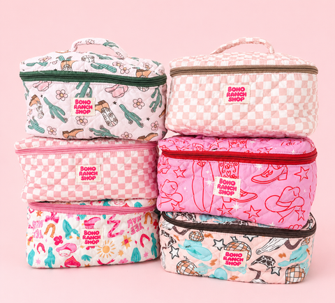 Quilted Western Makeup Bag  | Cowgirl Cosmetic Bag Fabric 