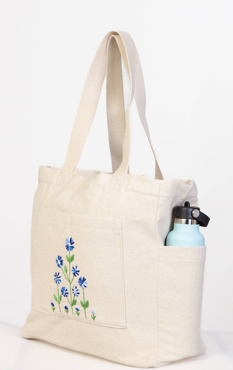 Handmade Weekender Off-White Tote (Blue) Survivor-Made