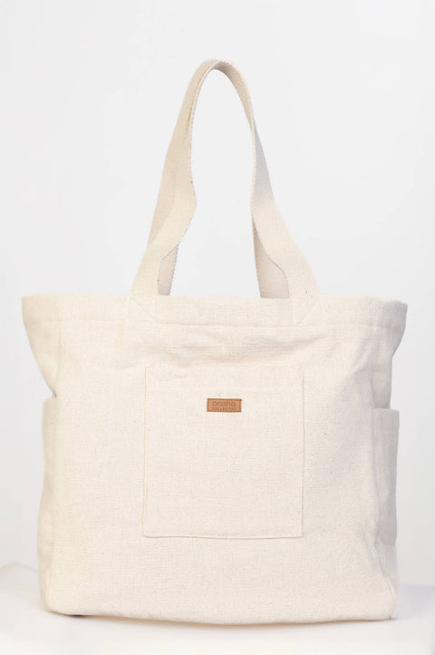 Handmade Weekender Off-White Tote (Blue) Survivor-Made
