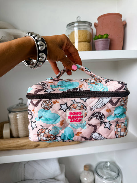 Quilted Western Makeup Bag  | Cowgirl Cosmetic Bag Fabric 