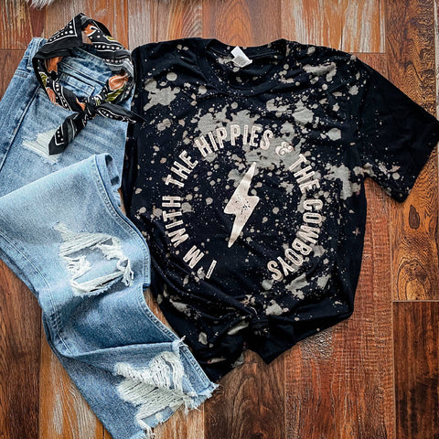 Hippies and Cowboys Bleached Black Tee