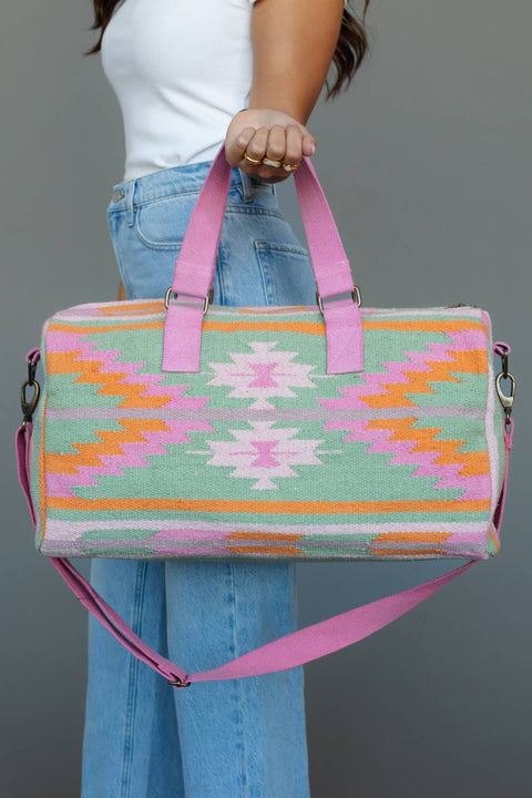 Mint, Pink & Orange Aztec Duffel