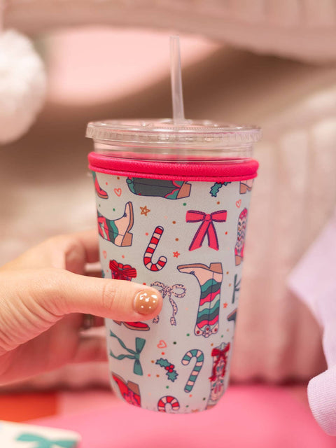 Christmas Western Cowgirl Boots Drink Sleeve