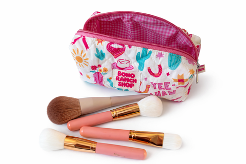 Quilted Western Pencil Pouch Cowgirl Makeup Bag Fabric