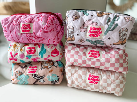 Quilted Western Pencil Pouch Cowgirl Makeup Bag Fabric