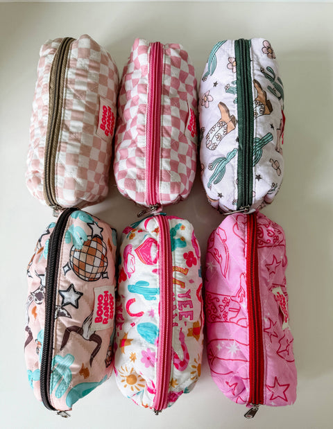 Quilted Western Pencil Pouch Cowgirl Makeup Bag Fabric