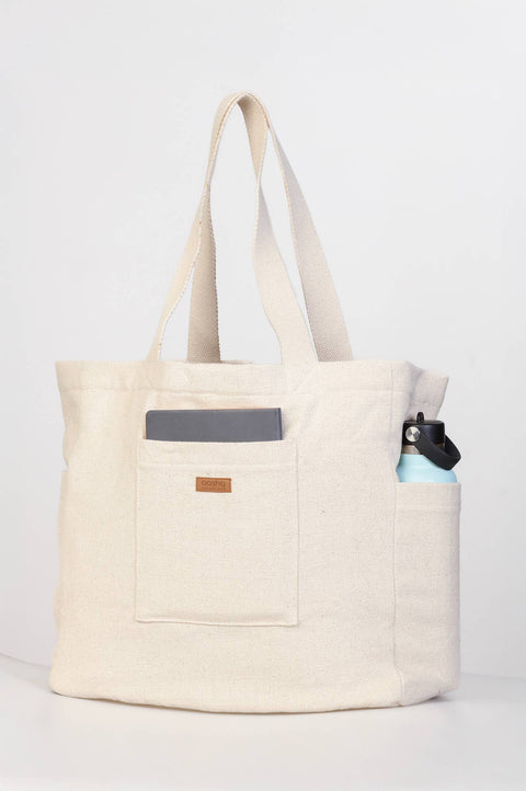Handmade Weekender Off-White Tote (Blue) Survivor-Made