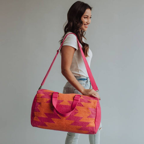 Orange & Bright Pink Aztec Duffel