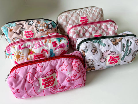 Quilted Western Pencil Pouch Cowgirl Makeup Bag Fabric
