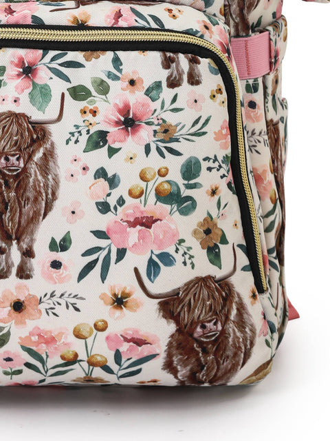 Highland Cow Floral Western Diaper Bag