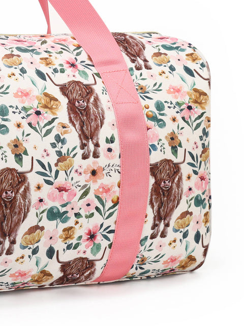 Children Highland Cow Flowers Duffel Bag