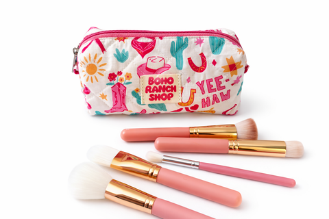 Quilted Western Pencil Pouch Cowgirl Makeup Bag Fabric