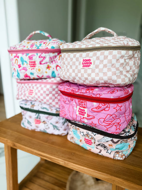 Quilted Western Makeup Bag  | Cowgirl Cosmetic Bag Fabric 
