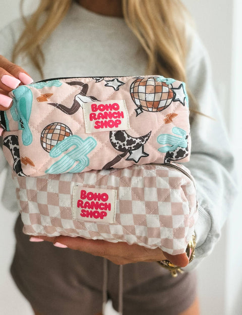 Quilted Western Pencil Pouch Cowgirl Makeup Bag Fabric