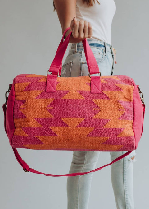 Orange & Bright Pink Aztec Duffel