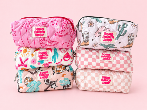 Quilted Western Pencil Pouch Cowgirl Makeup Bag Fabric