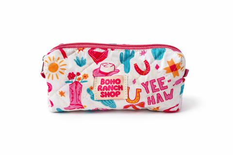 Quilted Western Pencil Pouch Cowgirl Makeup Bag Fabric