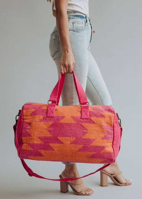 Orange & Bright Pink Aztec Duffel