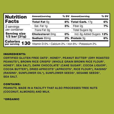 Kate's Real Food Peanut Butter Dark Chocolate Oat Bar 2.2oz