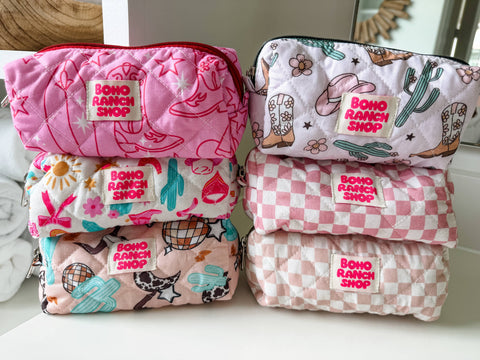Quilted Western Pencil Pouch Cowgirl Makeup Bag Fabric