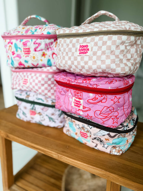 Quilted Western Makeup Bag  | Cowgirl Cosmetic Bag Fabric 